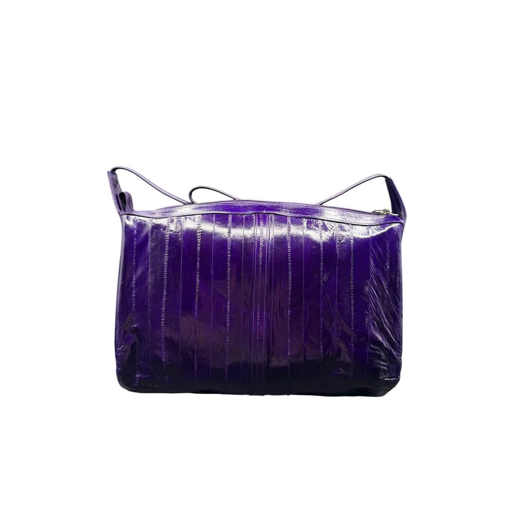 Lee Sands Purple Eelskin Leather Shoulder Bag Vintage Y2K Zip Top